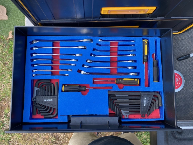 Blue on red foam tool insert spanners and hex keys