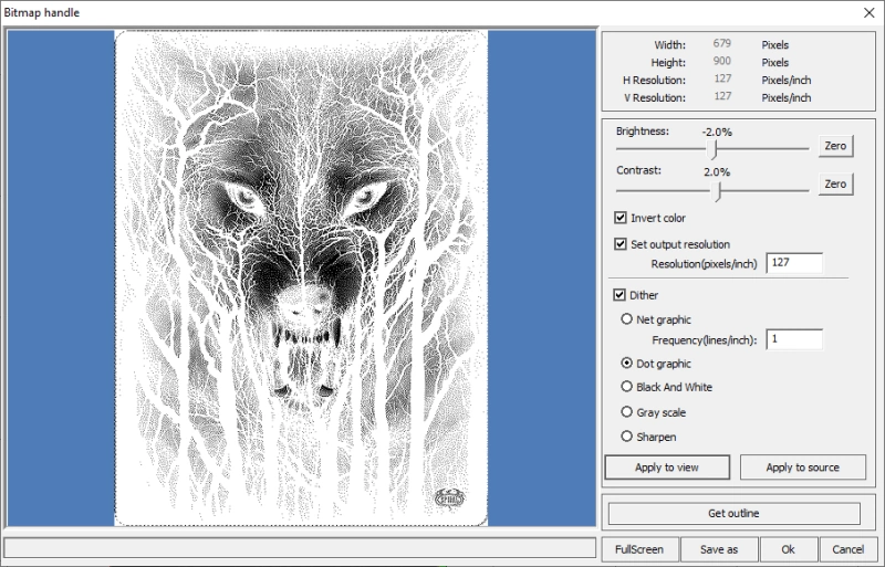 Wolf Artwork Settings for laser engraving slate