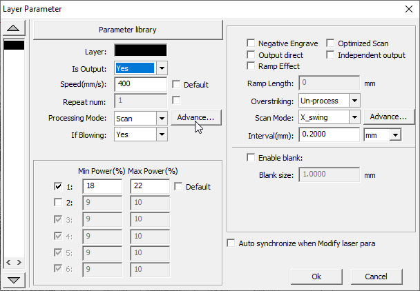 Rdworks layer parameter settings screenshot
