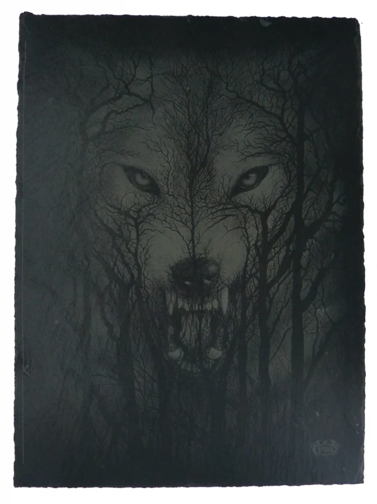 How to laser engrave slate - Wolf in forest image