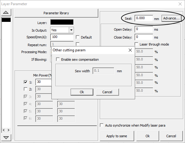 Rdworks sew compensation settings